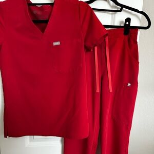 Figs Bold Red Technical Scrub Top